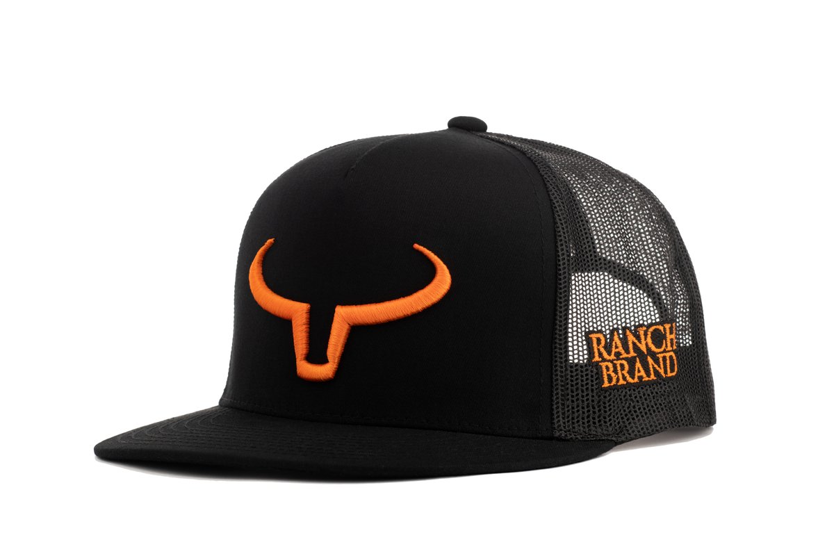 Ranch Brand Hat - Black/Black Mesh/Orange Logo